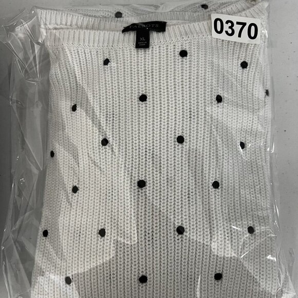 Talbots XL Womens 100% Pima Cotton White Black Polka Dot Ribbed PullOver Sweater - Picture 15 of 15